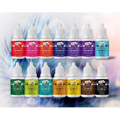 Maya Inks Alcohol Ink Set of 14 – Keto Version | Red, Blue, Violet, Green, Parrot Green, Turquoise, Black, Orange, Pink, Brown, Teal, Magenta, Golden Yellow | 10 ml Each for Resin Art & Fluid Painting